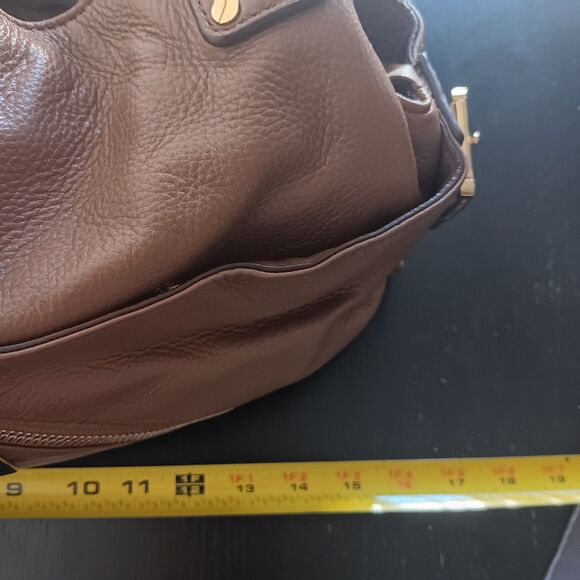 Michael Kors Portland Brown Leather Hobo Bag with Gold Hardware and MK Bag Charm - Picture 7 of 10